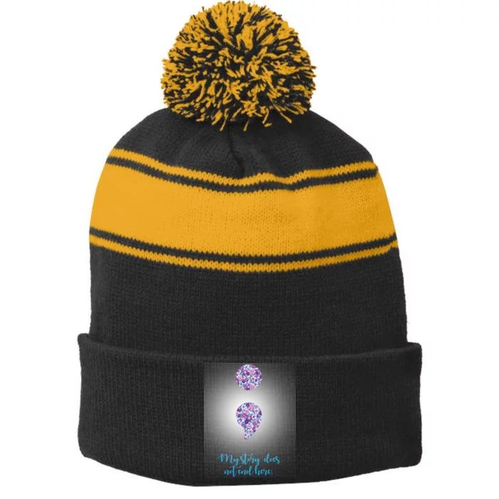 Mystery Does Not End Here Alzheimer's Awareness Stripe Pom Pom Beanie