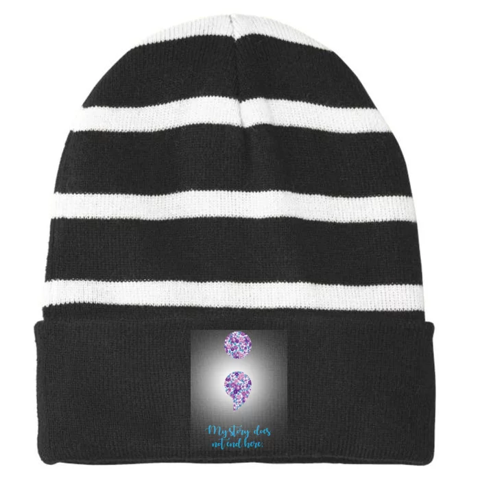 Mystery Does Not End Here Alzheimer's Awareness Striped Beanie with Solid Band