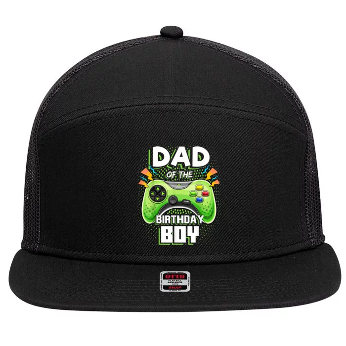 Men Dad Of The Birthday Boy Matching Video Gamer Birthday Party 7 Panel Mesh Trucker Snapback Hat