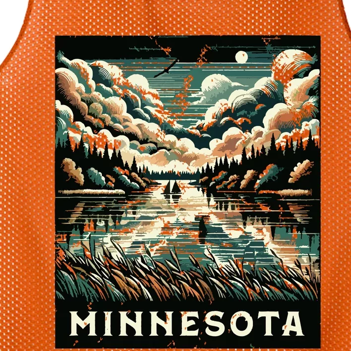 Minnesota Distressed Outdoor Scene Graphic Mesh Reversible Basketball Jersey Tank