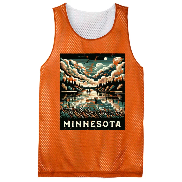 Minnesota Distressed Outdoor Scene Graphic Mesh Reversible Basketball Jersey Tank