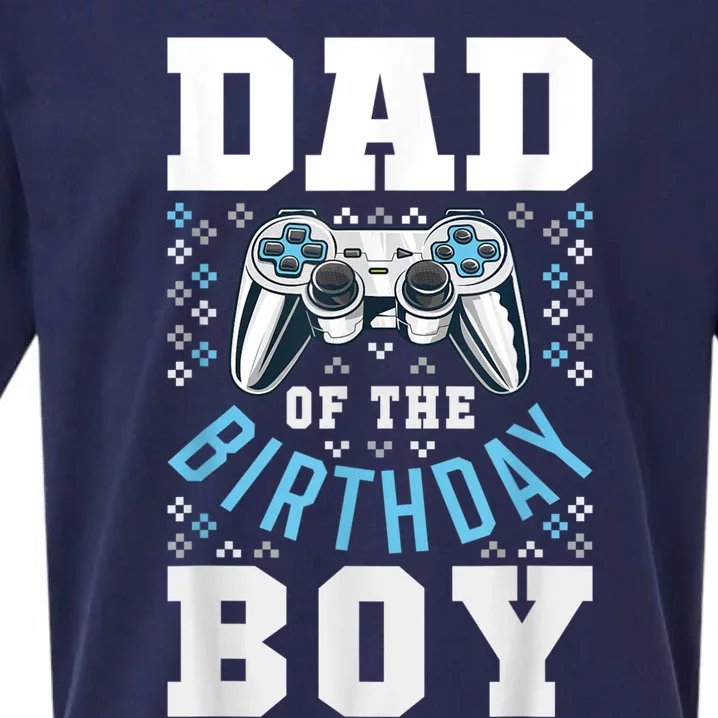 Men Dad Of The Birthday Boy Matching Video Gamer Birthday Party Sueded Cloud Jersey T-Shirt