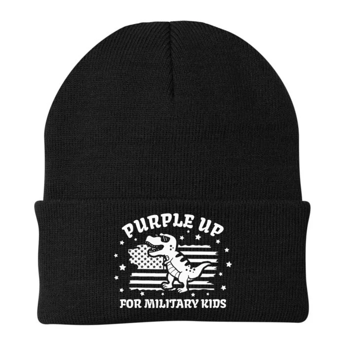 Military Dinosaur Purple Up For Military Child Month Knit Cap Winter Beanie