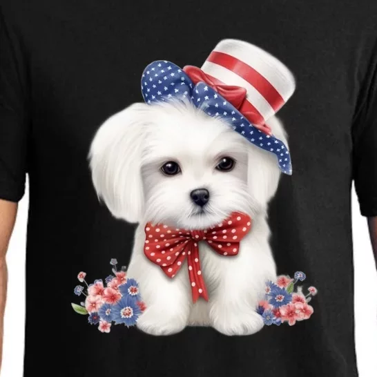 Maltese Dog Puppy USA Flag American Dogs Patriotic 4th Of July Pajama Set