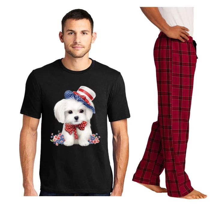 Maltese Dog Puppy USA Flag American Dogs Patriotic 4th Of July Pajama Set