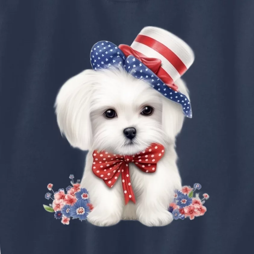 Maltese Dog Puppy USA Flag American Dogs Patriotic 4th Of July Kids Sweatshirt