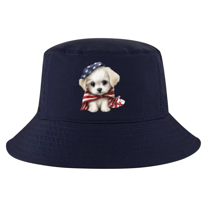 Maltese Dog Puppy USA Flag American Dogs Patriotic 4th Of July Cool Comfort Performance Bucket Hat