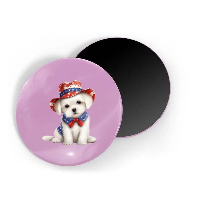 Maltese Dog Puppy USA Flag Hat American Dogs 4th Of July Magnet