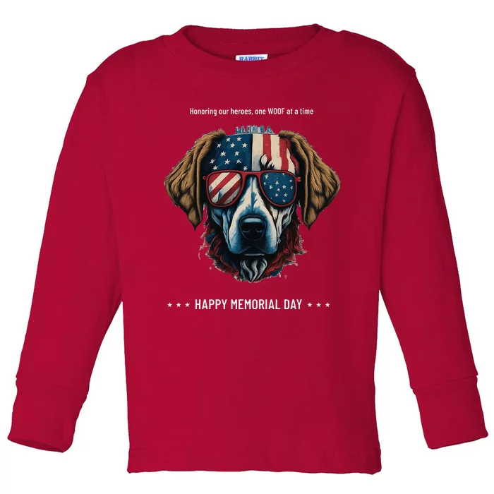 Memorial Day Patriotic Dog Toddler Long Sleeve Shirt