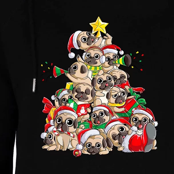 Merry Dogmas Pug Christmas Tree Dog Santa Xmas Girls Gift Womens Funnel Neck Pullover Hood