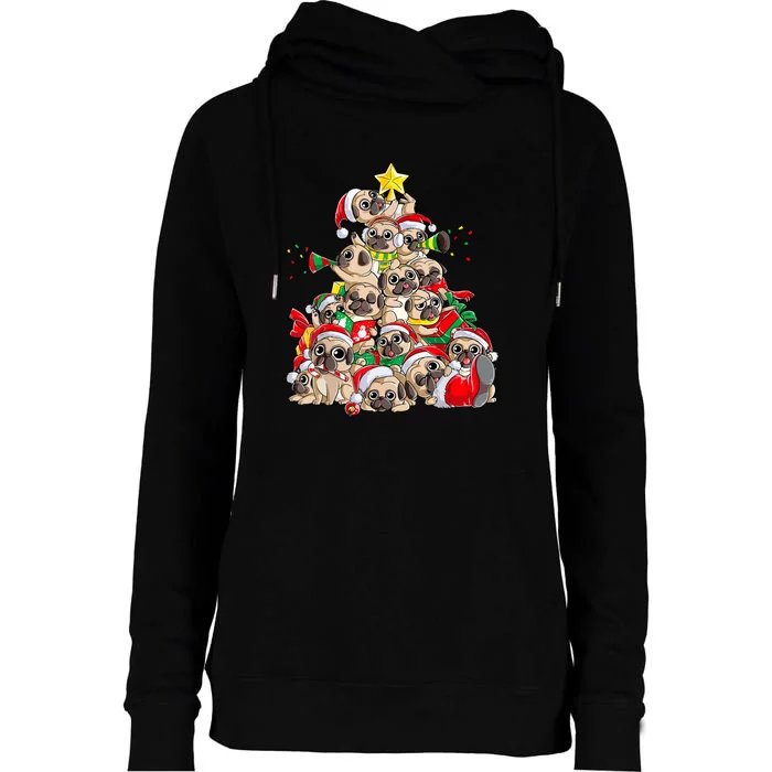 Merry Dogmas Pug Christmas Tree Dog Santa Xmas Girls Gift Womens Funnel Neck Pullover Hood