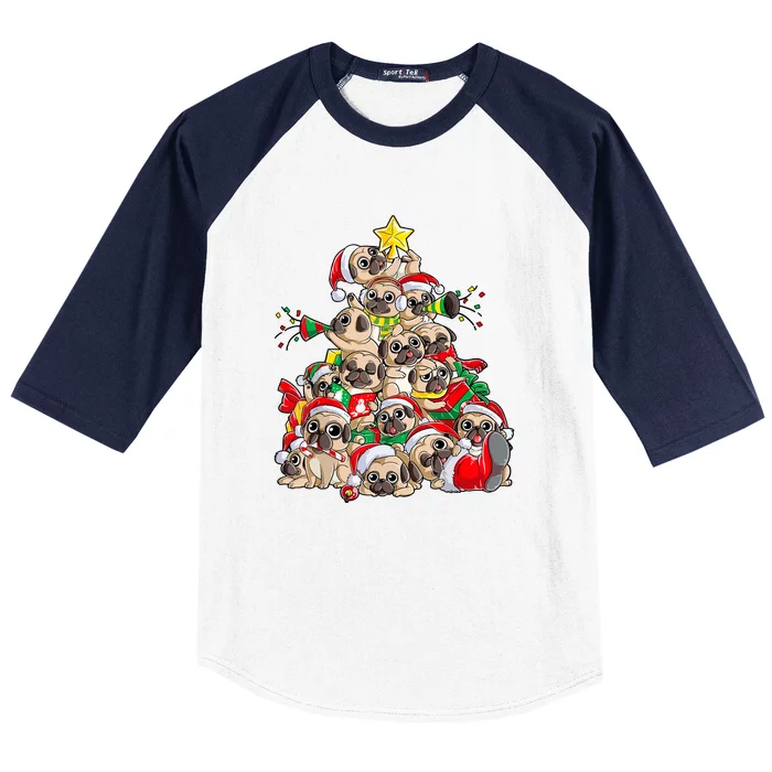 Merry Dogmas Pug Christmas Tree Dog Santa Xmas Girls Gift Baseball Sleeve Shirt