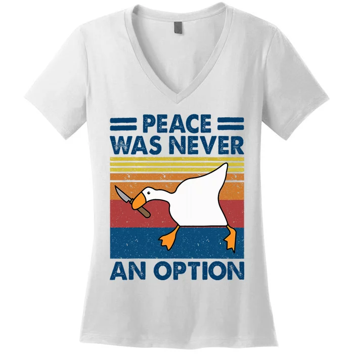 Murder Duck Peace Was Never An Option Duck With Knife Meme Women's V-Neck T-Shirt