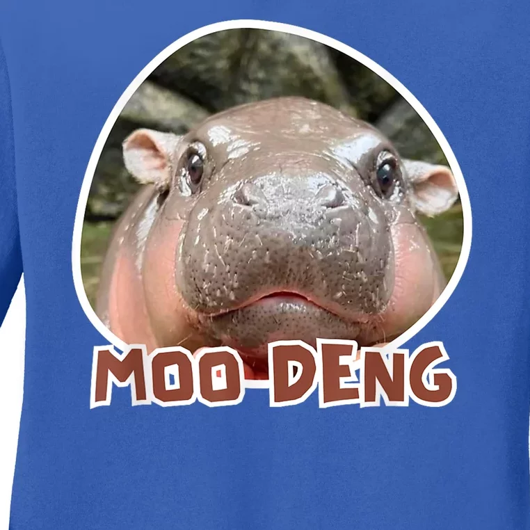 Moo Deng Pygmy Hippopotamus Funny Meme Ladies Long Sleeve Shirt