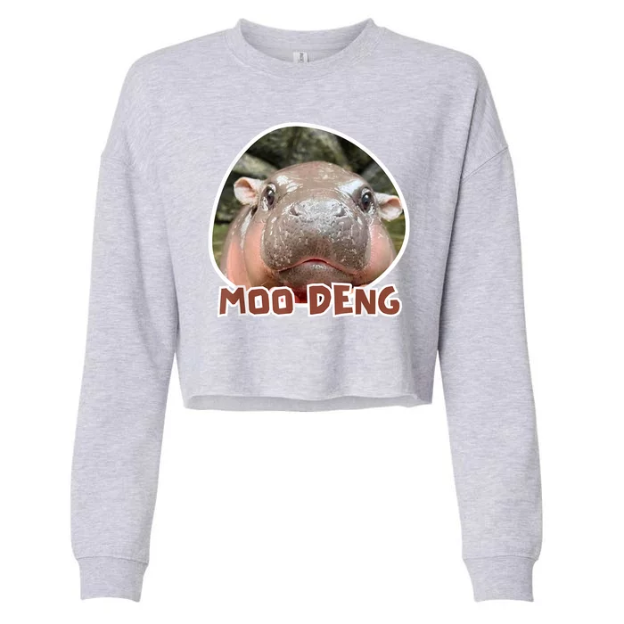 Moo Deng Pygmy Hippopotamus Funny Meme Cropped Pullover Crew