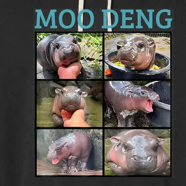 Moo Deng Picture Meme Funny Hippo Garment-Dyed Fleece Hoodie