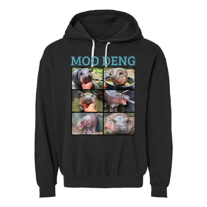 Moo Deng Picture Meme Funny Hippo Garment-Dyed Fleece Hoodie