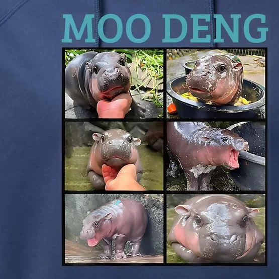 Moo Deng Picture Meme Funny Hippo Performance Fleece Hoodie