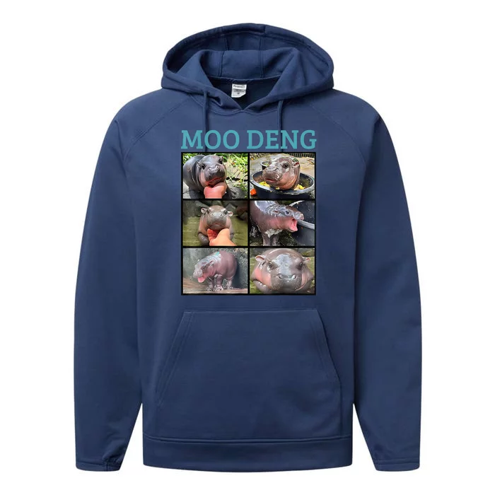 Moo Deng Picture Meme Funny Hippo Performance Fleece Hoodie