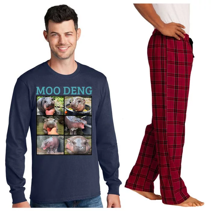 Moo Deng Picture Meme Funny Hippo Long Sleeve Pajama Set