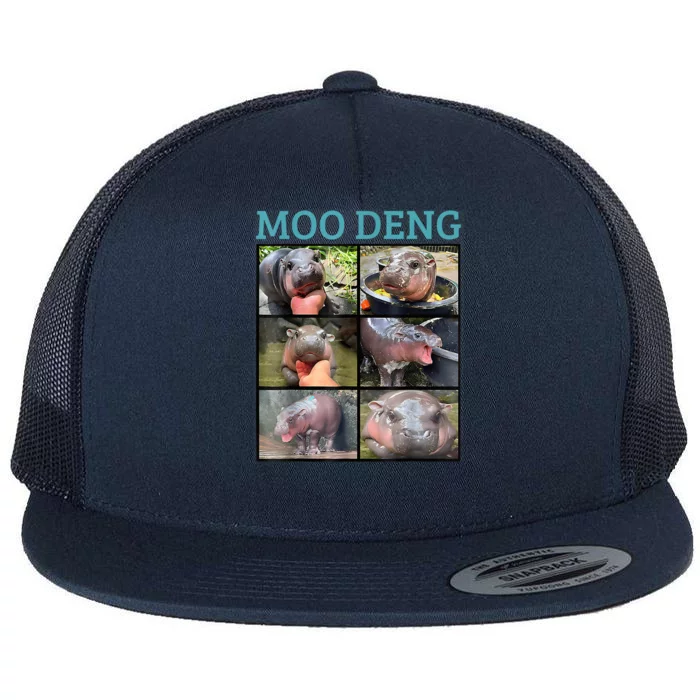 Moo Deng Picture Meme Funny Hippo Flat Bill Trucker Hat