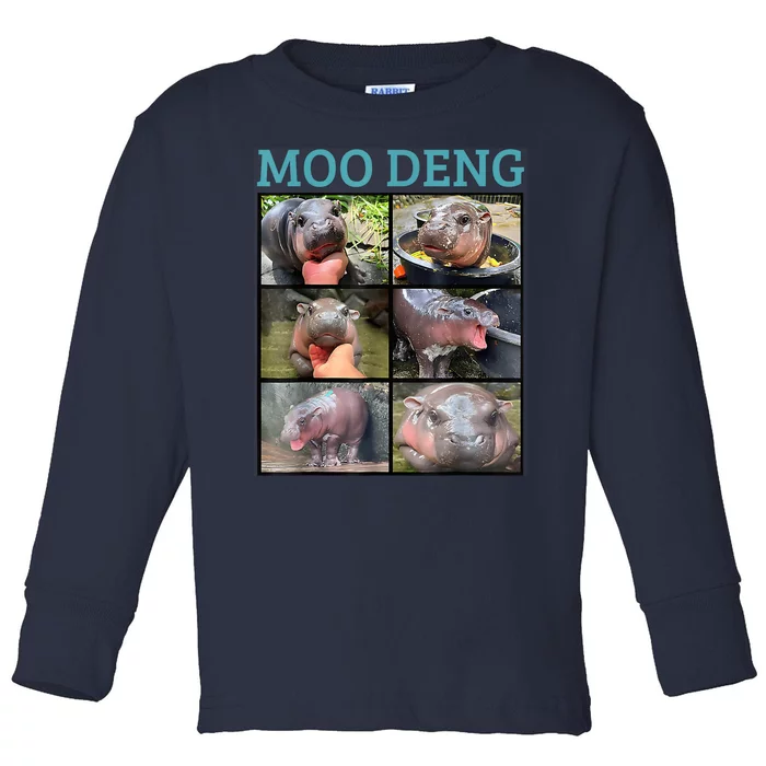 Moo Deng Picture Meme Funny Hippo Toddler Long Sleeve Shirt