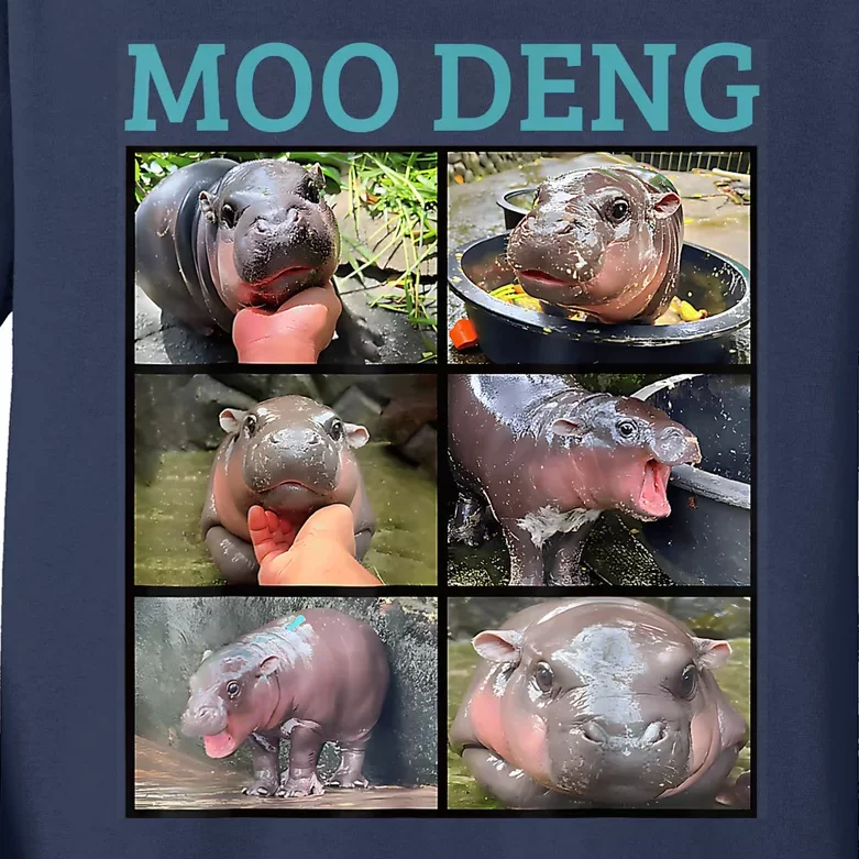 Moo Deng Picture Meme Funny Hippo Kids Long Sleeve Shirt