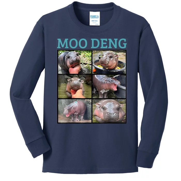 Moo Deng Picture Meme Funny Hippo Kids Long Sleeve Shirt