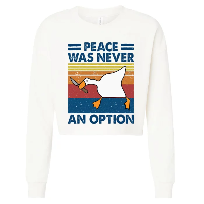 Murder Duck Peace Was Never An Option Duck With Knife Meme Cropped Pullover Crew