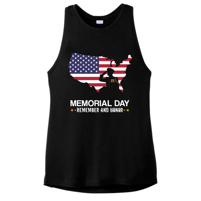 Memorial Day Remember And Honor Soldier Patriotic Armed Forces Gift Ladies Tri-Blend Wicking Tank