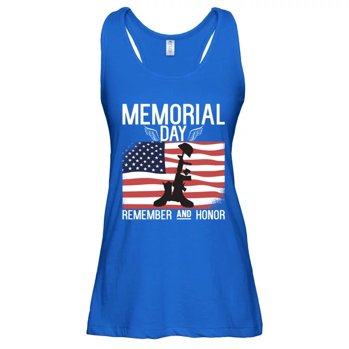 Memorial Day Remember And Honor American Flag Veterans Gift Ladies Essential Flowy Tank