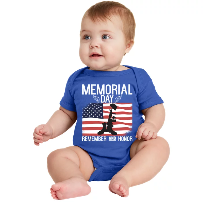 Memorial Day Remember And Honor American Flag Veterans Gift Baby Bodysuit