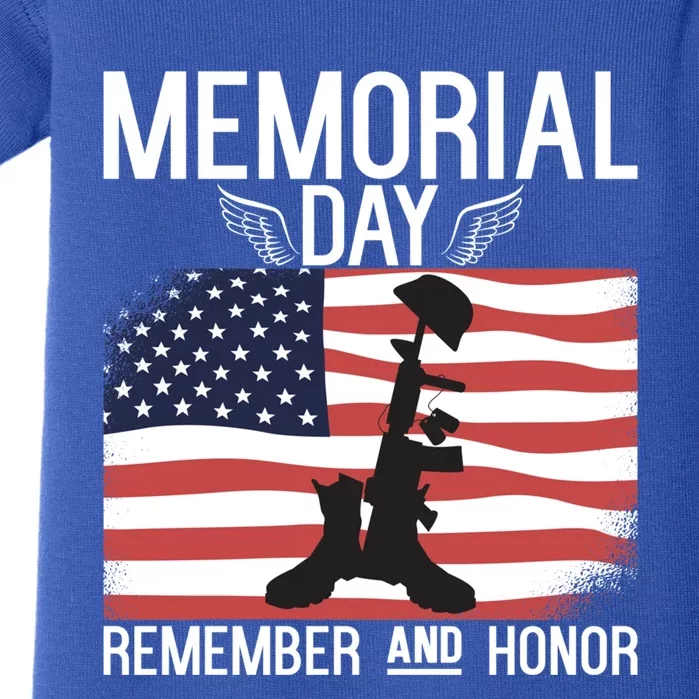 Memorial Day Remember And Honor American Flag Veterans Gift Baby Bodysuit