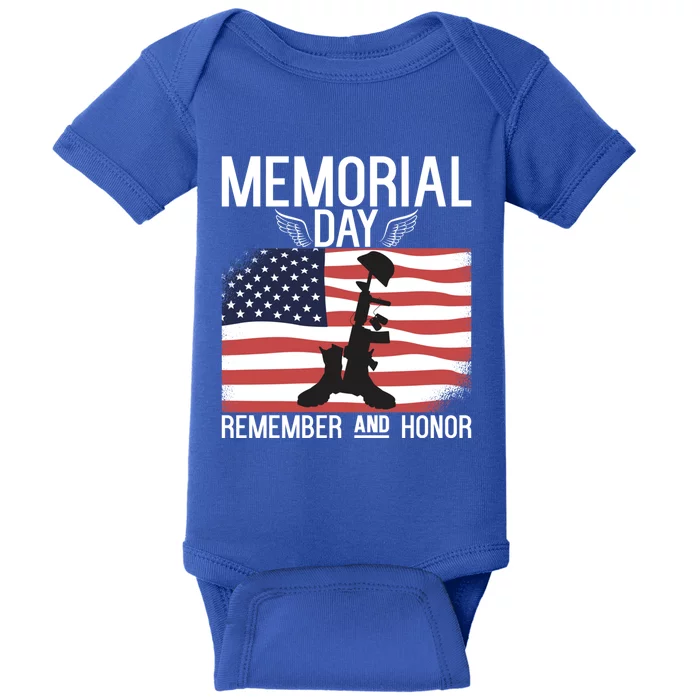 Memorial Day Remember And Honor American Flag Veterans Gift Baby Bodysuit