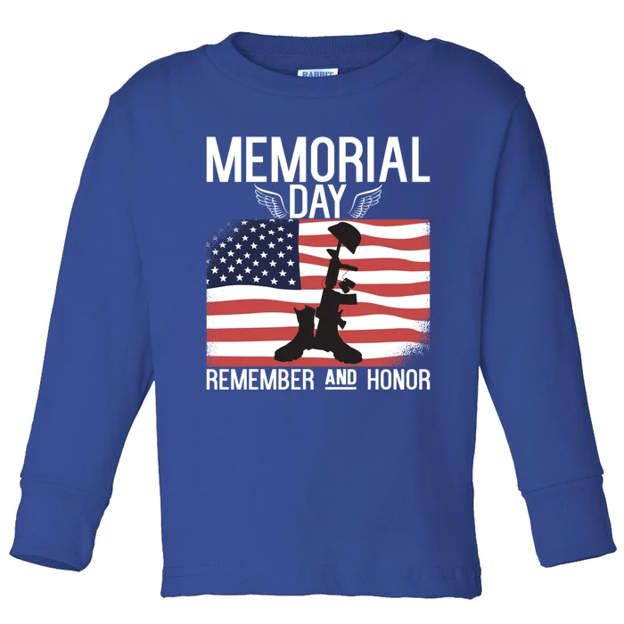 Memorial Day Remember And Honor American Flag Veterans Gift Toddler Long Sleeve Shirt