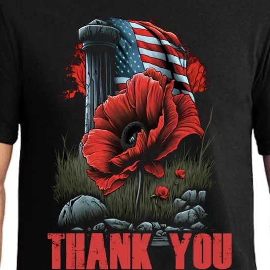 Memorial Day Red Poppy Flower Fallen Hero Veteran Usa Flag Gift Pajama Set