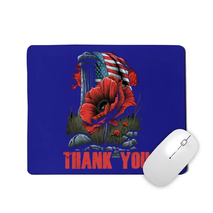 Memorial Day Red Poppy Flower Fallen Hero Veteran Usa Flag Gift Mousepad