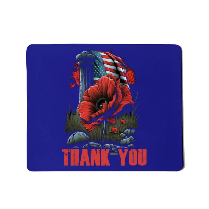 Memorial Day Red Poppy Flower Fallen Hero Veteran Usa Flag Gift Mousepad