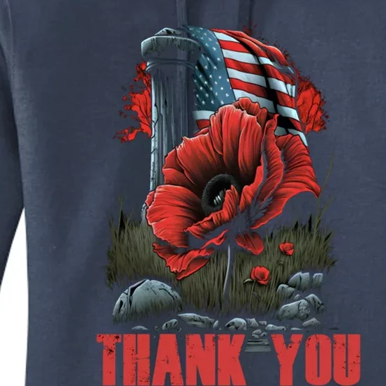 Memorial Day Red Poppy Flower Fallen Hero Veteran Usa Flag Gift Women's Pullover Hoodie