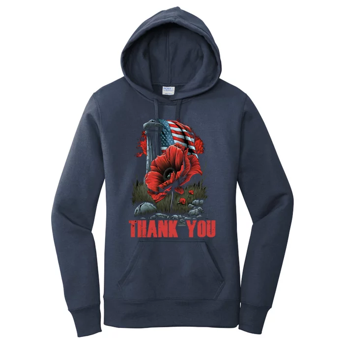 Memorial Day Red Poppy Flower Fallen Hero Veteran Usa Flag Gift Women's Pullover Hoodie