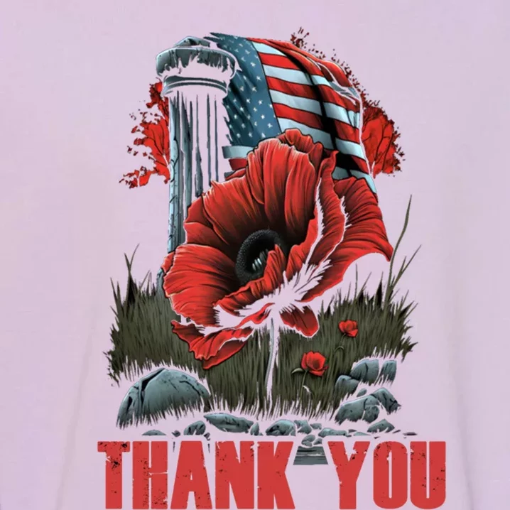 Memorial Day Red Poppy Flower Fallen Hero Veteran Usa Flag Gift Garment-Dyed Sweatshirt