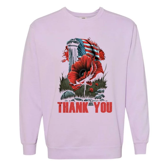 Memorial Day Red Poppy Flower Fallen Hero Veteran Usa Flag Gift Garment-Dyed Sweatshirt