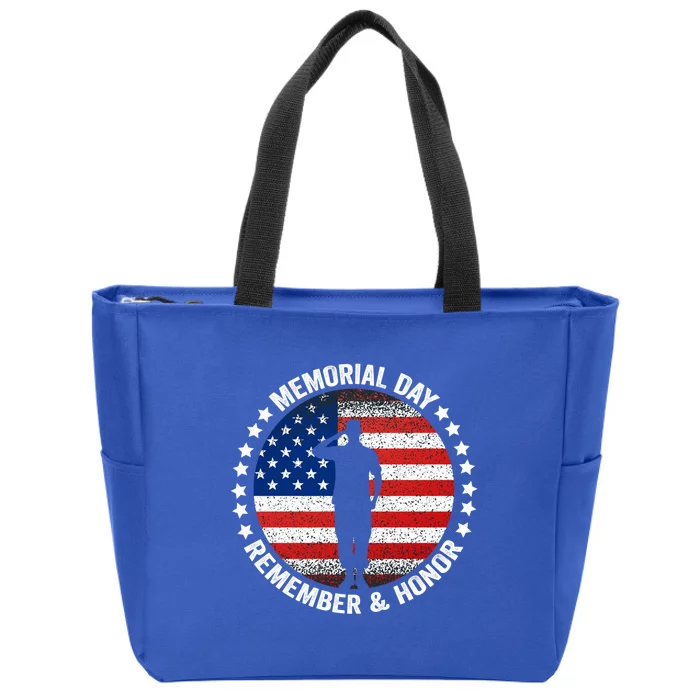 Memorial Day Remember And Honor Retro Vintage Usa Us Flag Gift Zip Tote Bag