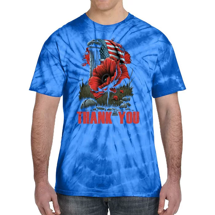 Memorial Day Red Poppy Flower Fallen Hero Veteran Usa Flag Cute Gift Tie-Dye T-Shirt