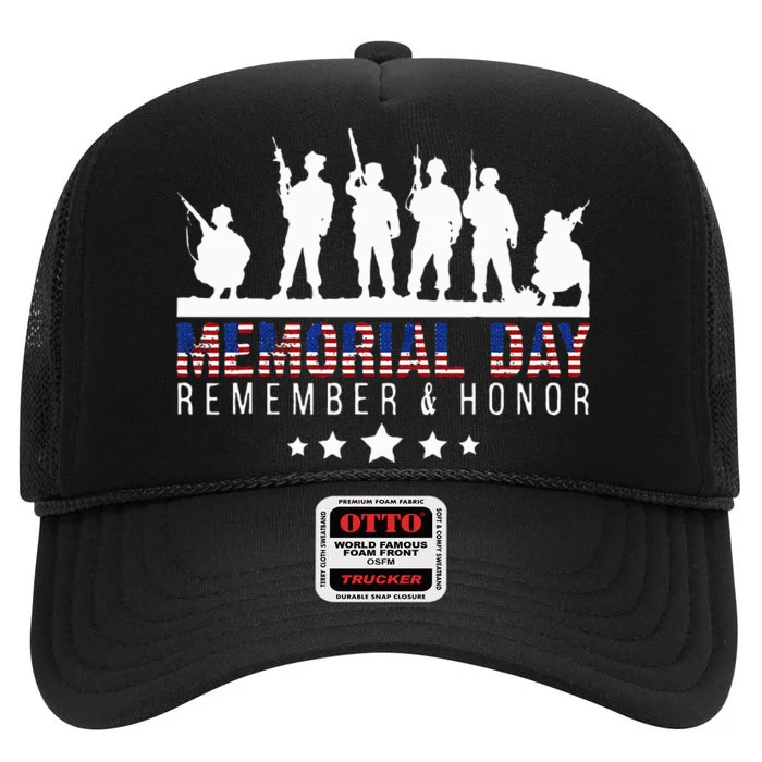 Memorial Day Remember Honor Veteran Usa Flag Pateriot Army High Crown Mesh Trucker Hat