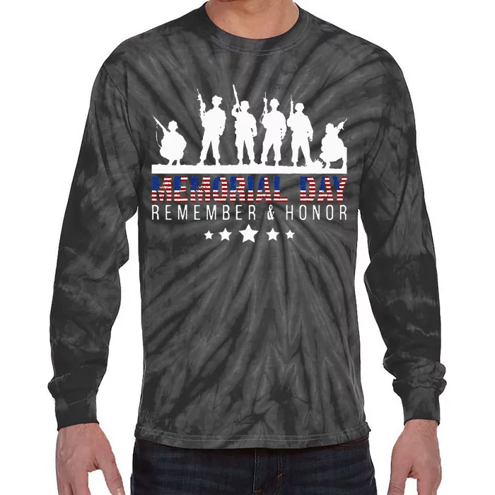 Memorial Day Remember Honor Veteran Usa Flag Pateriot Army Tie-Dye Long Sleeve Shirt