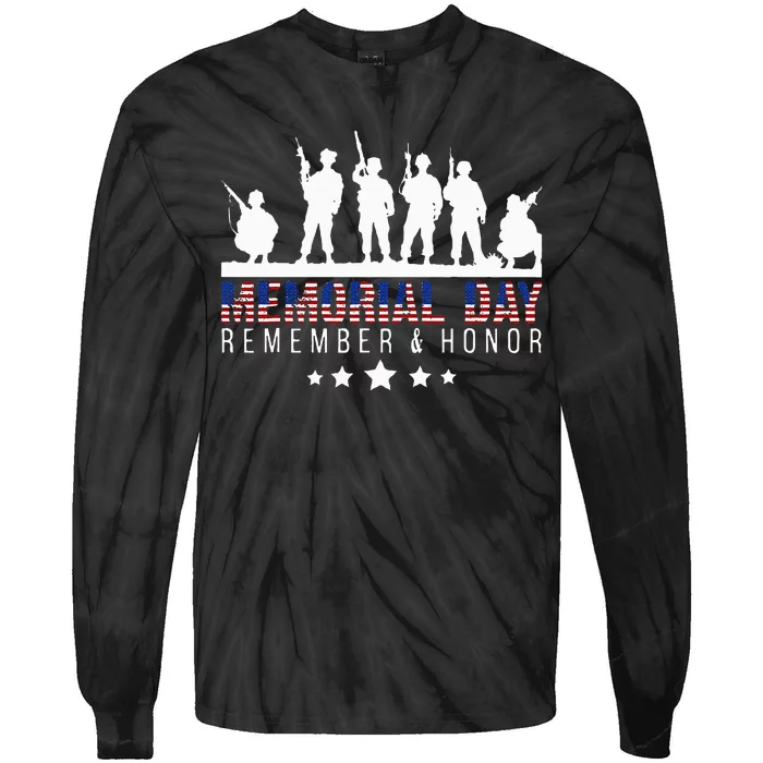 Memorial Day Remember Honor Veteran Usa Flag Pateriot Army Tie-Dye Long Sleeve Shirt