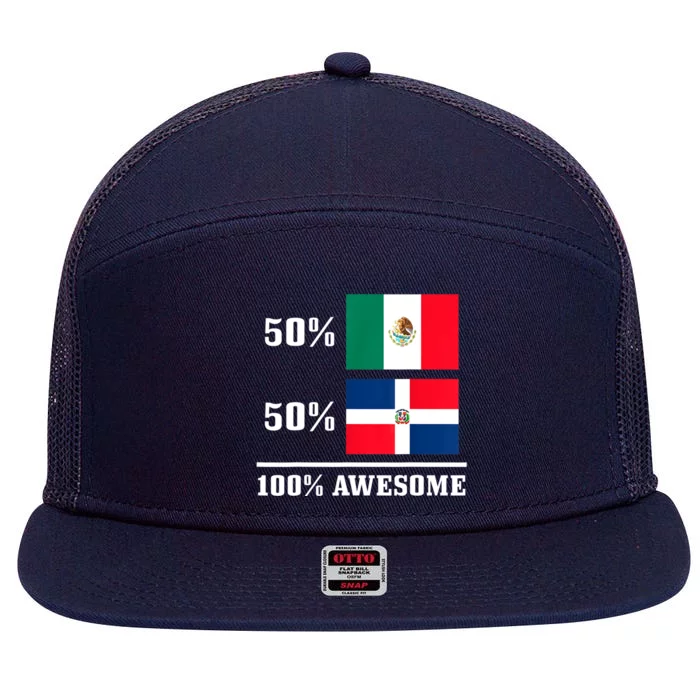 Mexico Dominican Republic Mexican Flag Pride Funny 7 Panel Mesh Trucker Snapback Hat