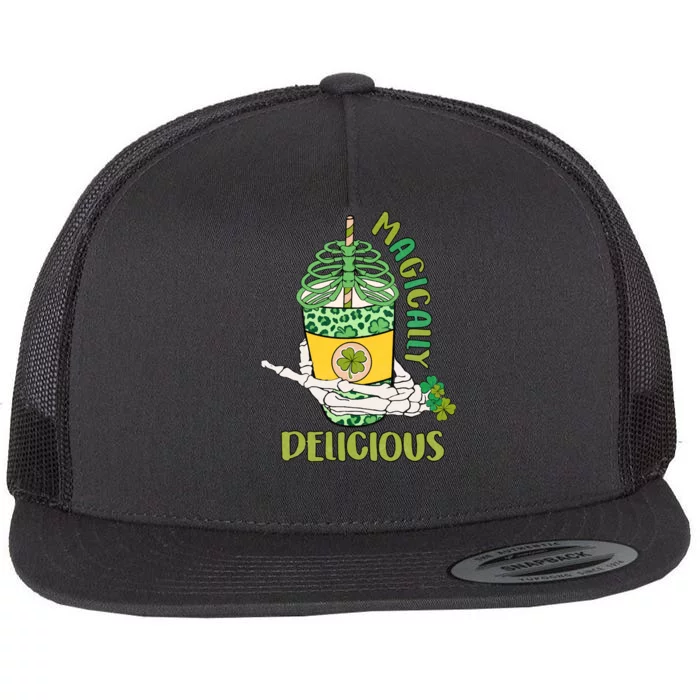 Magically Delicious Retro Shamrock Coffee Latte Patricks Day Flat Bill Trucker Hat