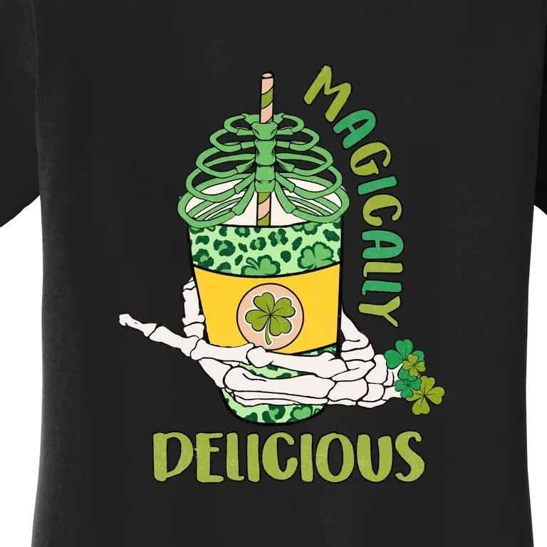 Magically Delicious Retro Shamrock Coffee Latte Patricks Day Women's T-Shirt